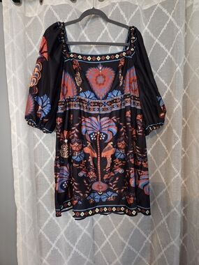 SHEIN Black Mini Dress with Red & Blue Floral Hearts